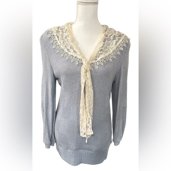 Scott McClintock vintage Lace Accent Sweater in Gray and Cream - Picture 1 of 7